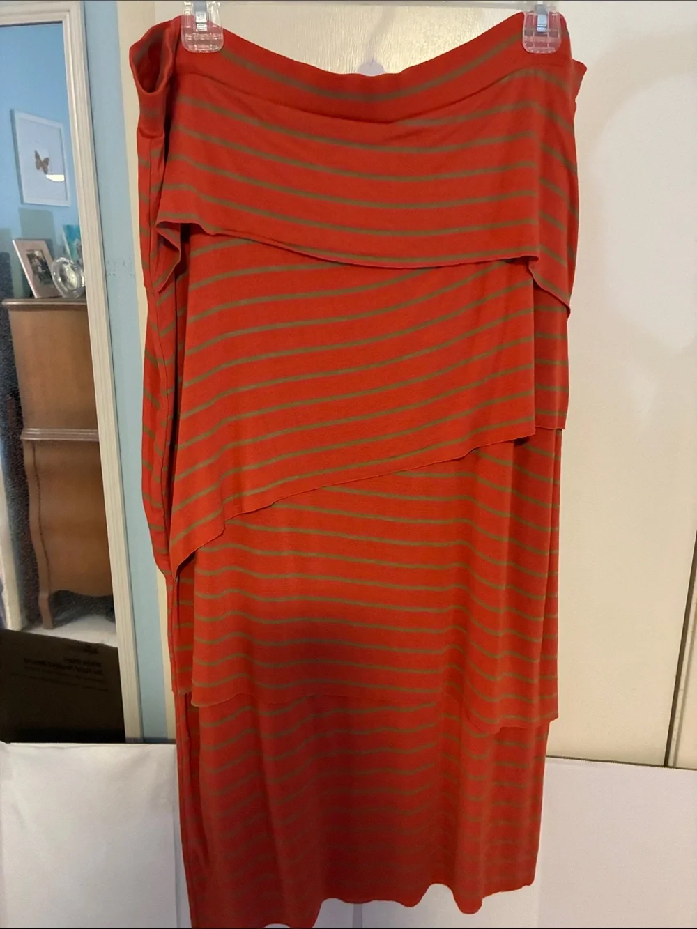 Striped Orange & Gold Maxi Skirt with Layered Tiers